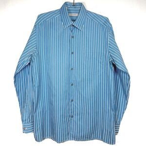 Ermenegildo Zegna Men's Dress Shirt Striped Blue White Made in Italy‎